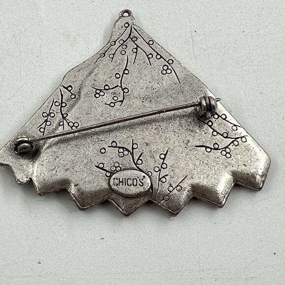 Chicos Silver Tone Red Enamel Brooch Pin Asian Inspired Black Rhinestone - Picture 4 of 5